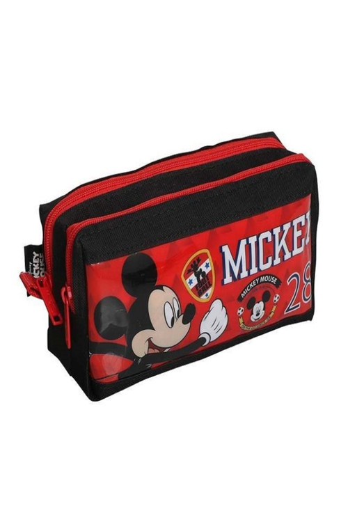 Mickey Mouse Lisanslı Çift Gözlü Art Kalem Çantası Siyah Kırmızı
