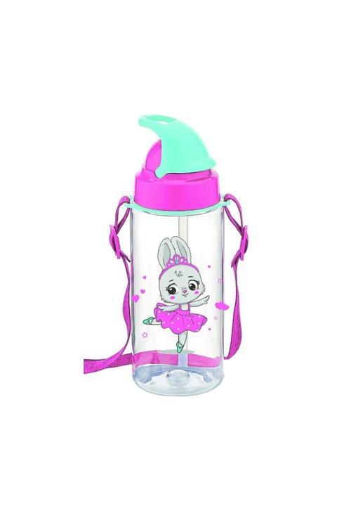Third Tritan Pembe Desenli Pipetli Matara 500 Ml Bpa Free Askılı Suluk