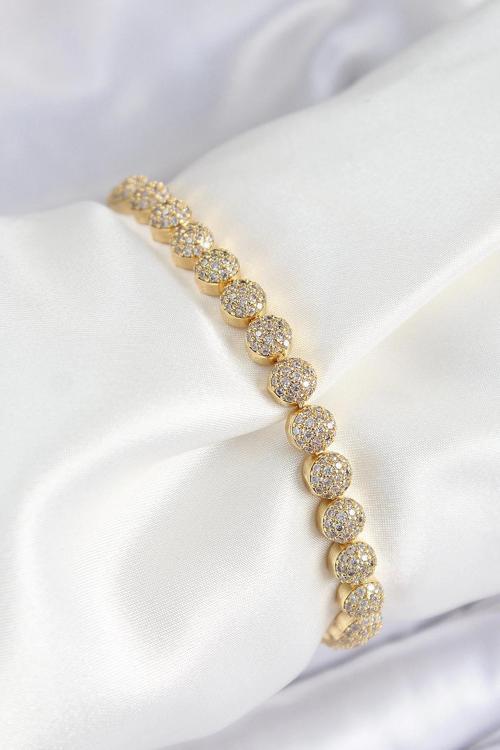 Pirinç Zirkon Taşlı Yarım Topcuk Model Gold Renk VIP Seri Kadın Bileklik