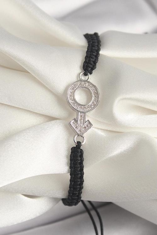 Pirinç Gümüş Renk Zirkon Taşlı Mars Figür Asansörlü Makrome Model Kadın Bileklik