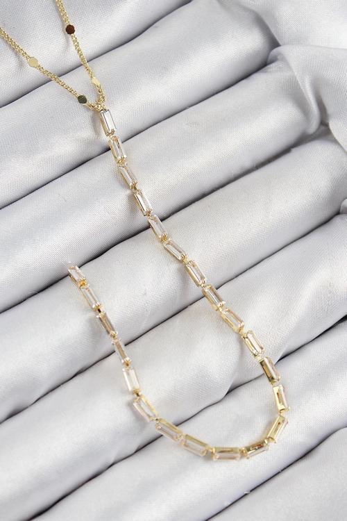Pirinç Zirkon Taşlı Model Gold Renk Y Kolye