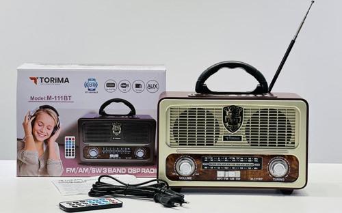 M-111BT Işıklı Kumandalı Nostaljik Radyolu Bluetooth Hoparlör Beyaz