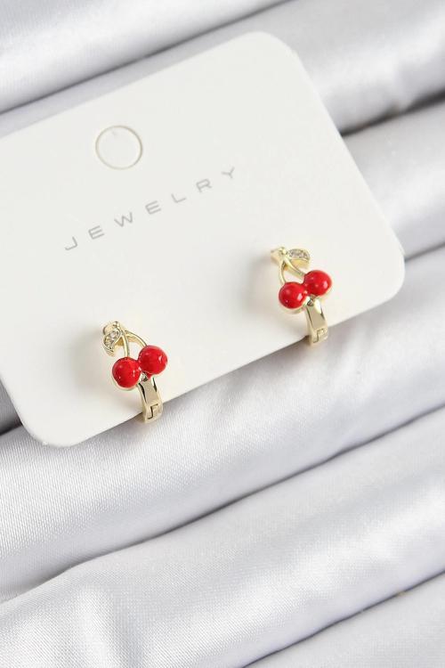 Pirinç Kiraz Model Gold Renk Çocuk Küpe