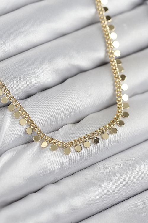 Pirinç Sıralı Pul Zincir Model Gold Renk Kadın Kolye