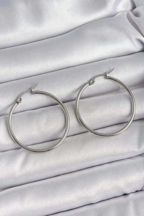 316 Çelik Gümüş Renk 33 mm Halka Model Kadın Küpe