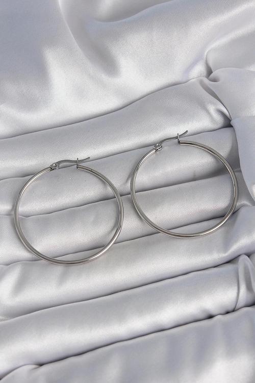 316 Çelik Gümüş Renk 43 mm Halka Model Kadın Küpe