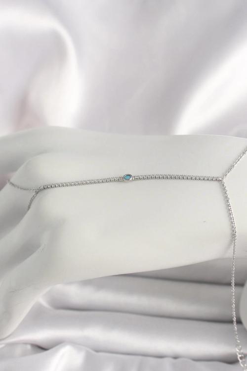 Pirinç Gümüş Renk Su Yolu Zirkon Taşlı Mavi Taş Detaylı Kadın Şahmeran