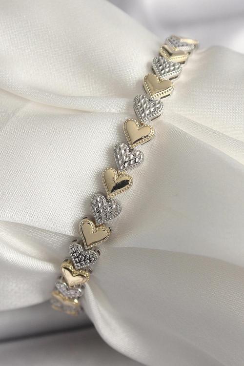 Pirinç Mix Renk Zirkon Taşlı Kalp Model VIP Seri Kadın Bileklik