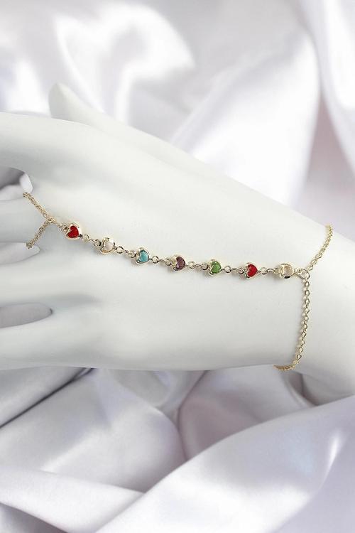 Pirinç Renkli Kalpli Zirkon Taşlı Y Model Gold Renk Kadın Şahmeran