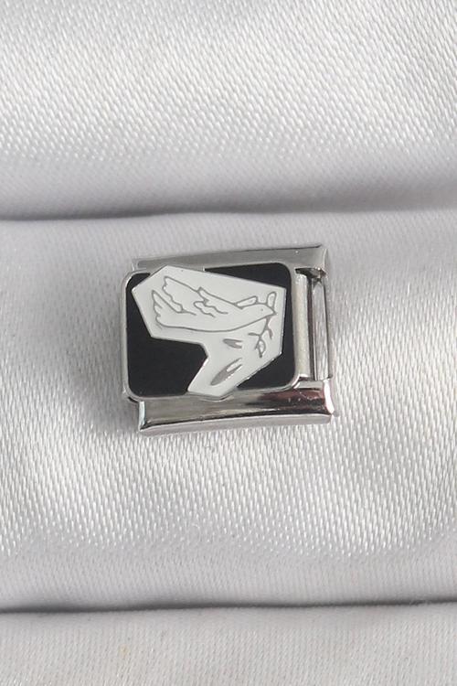 316L Çelik Gümüş Renk Siyah Beyaz Kuş İşlemeli Nomination Charm