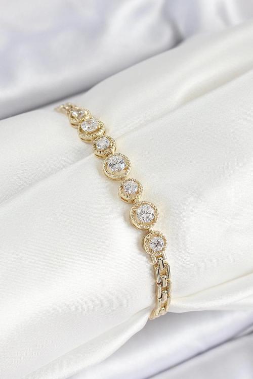 Xuping Pirinç Sıralı Daire Baget Model Gold Renk Kadın Bileklik