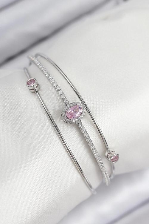 Pirinç Zirkon Taşlı Baget Model Gümüş Renk Kadın Bileklik