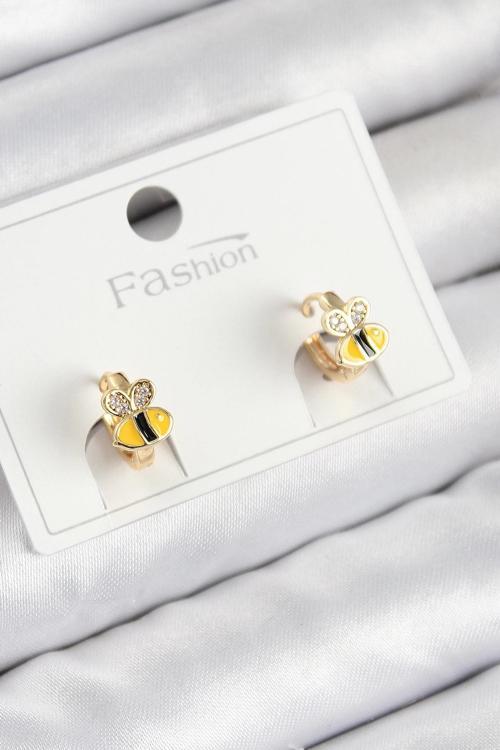 Pirinç Zirkon Taşlı Arı Model Gold Renk Çocuk Küpe