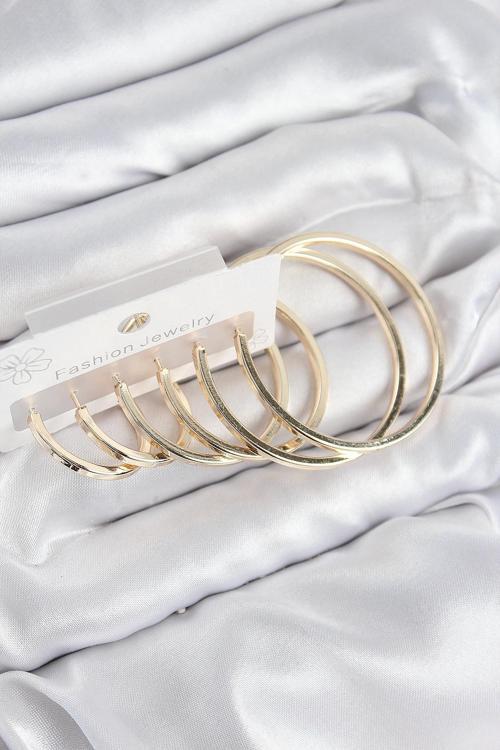Pirinç Halka Model Gold Renk Kadın Set Küpe
