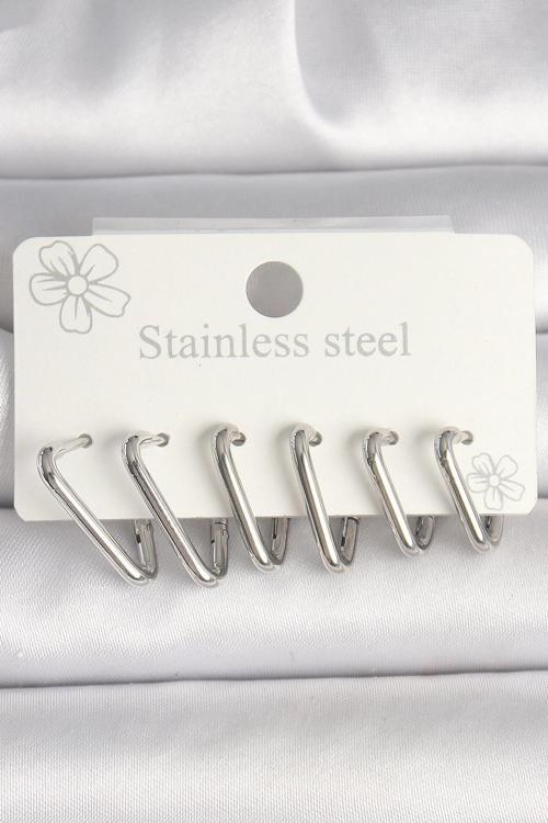 316L Çelik Gümüş Renk Üçgen Model Kadın Küpe Seti