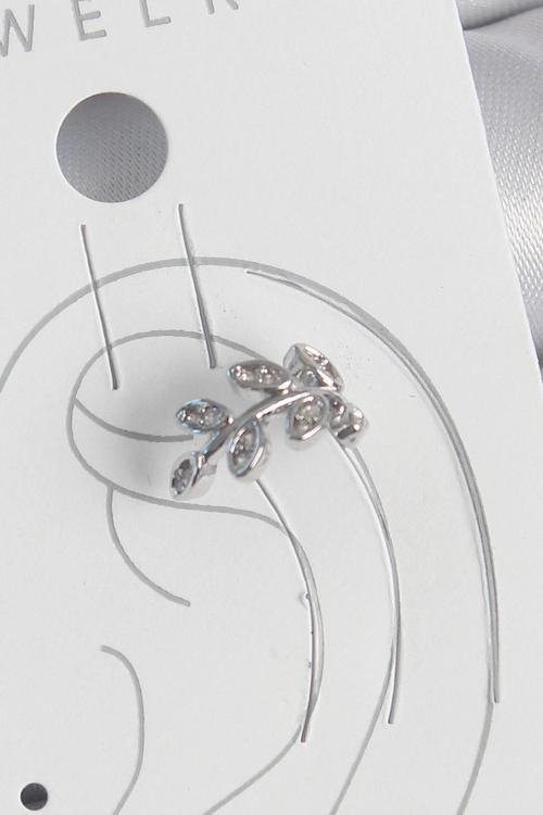 Pirinç Gümüş Renk Zirkon Taşlı Yaprak Model Kıkırdak Kadın Küpe