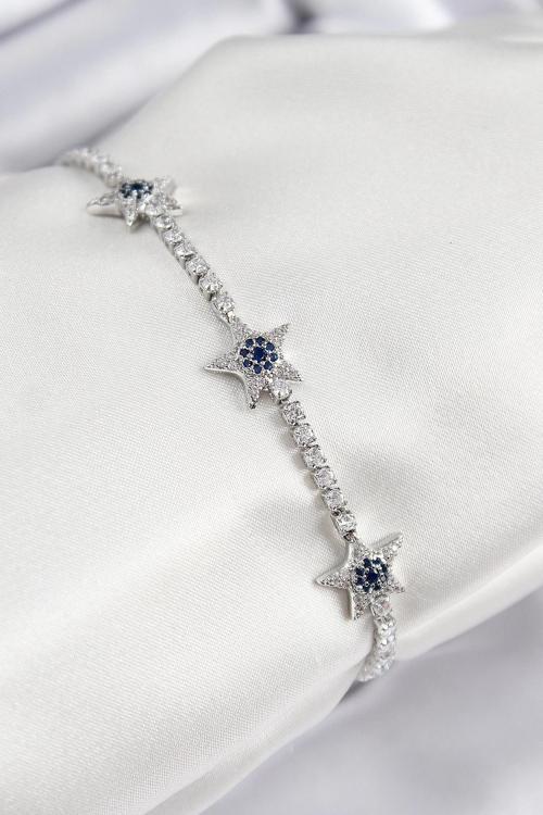 Pirinç Zirkon Taşlı Yıldız Model Gümüş Renk Kadın Bileklik