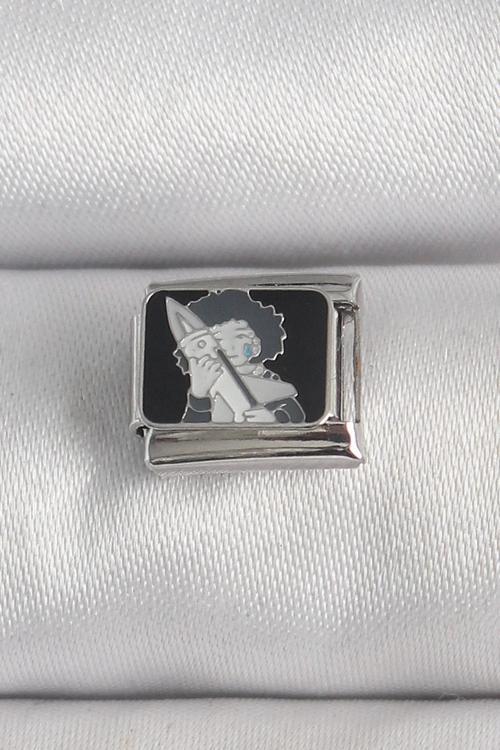 316L Çelik Gümüş Renk Siyah İşlemeli Portre Model Nomination Charm