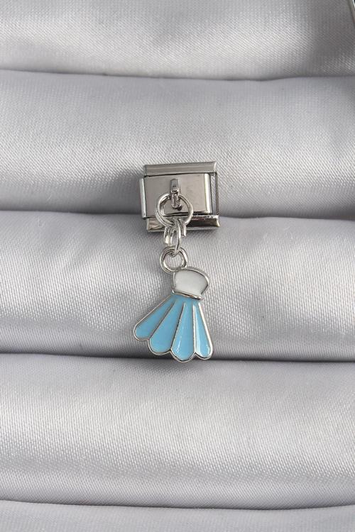 316L Çelik Gümüş Renk Mavi Renk Sallantı Elbise Model Nomination Charm