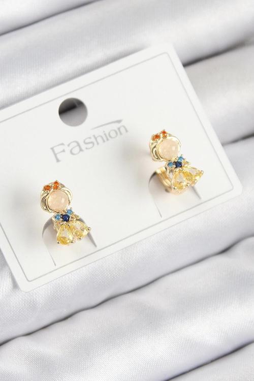 Pirinç Zirkon Taşlı Pamuk Prenses Model Gold Renk Çocuk Küpe