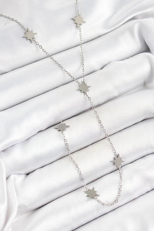 316L Çelik Kutup Yıldızı Figürlü Y Model Gümüş Renk Kadın Kolye