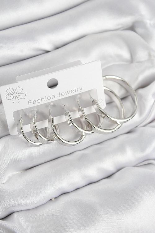 Pirinç Halka Model Gümüş Renk Kadın Set Küpe