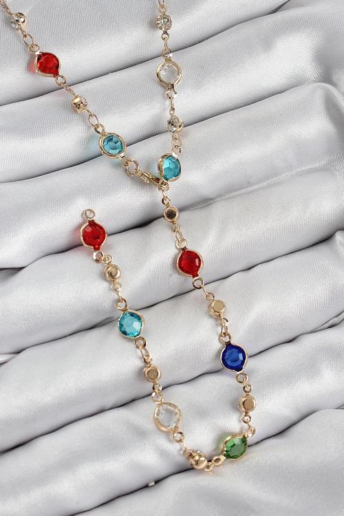 Pirinç Renkli Zirkon Taşlı Model Gold Renk Kadın Y Kolye