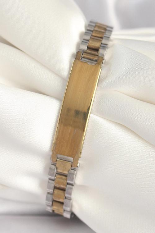 316L Çelik Gold Gümüş Renk Zincir Künye Model Erkek Bileklik