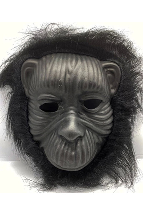 Siyah Renk Eva Goril Maskesi - Siyah Peluşlu Tüylü Orangutan Maskesi