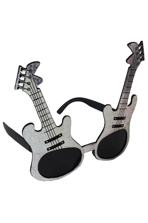Gümüş Renk Rockn Roll Gitar Şekilli Parti Gözlüğü 15X15 Cm