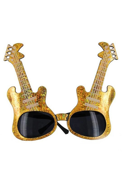 Altın Renk Rockn Roll Gitar Şekilli Parti Gözlüğü 15X15 Cm