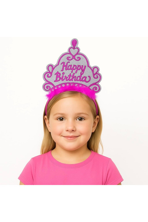 Pembe Happy Birthday Prenses Tacı – Doğum Günü Taç Aksesuarı