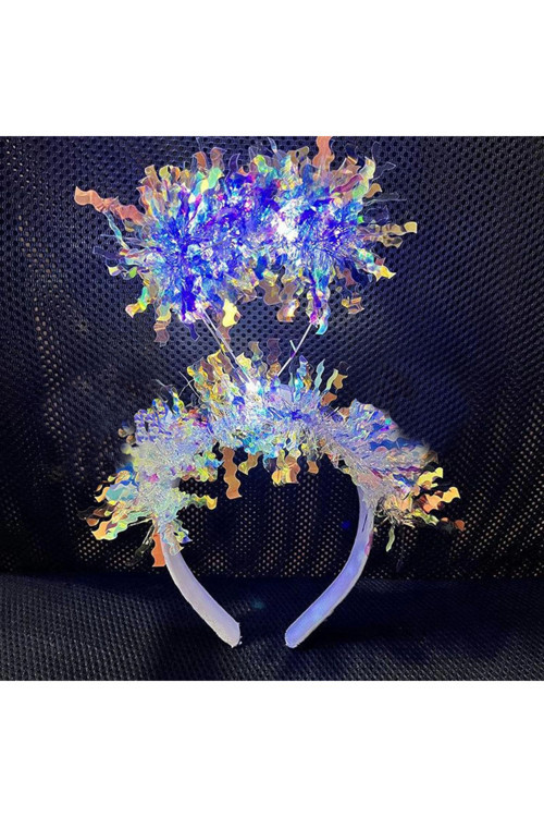 Beyaz Renk Gümüş Işıltılı Püsküllü Led Işıklı Parlak Hologramlı Taç 25X12 Cm