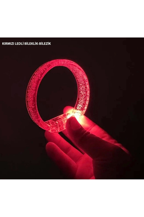 Kırmızı Led Işıklı Baskı Yapılabilen Pilli Bileklik Bilezik 1,5 Cm Genişlik