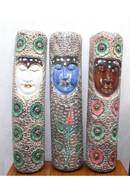 Ahşap Duvara Asmalı Buda Maske 1.Metre