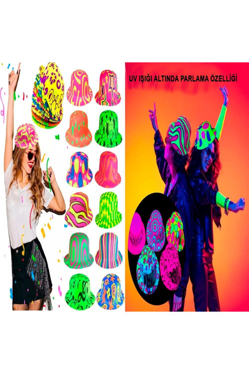 Farklı Desenlerde Plastik Neon Uv Işık Parti Şapkası 1 Adet