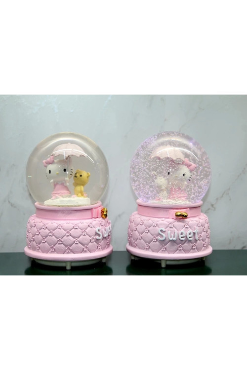 Hello Kitty İçi Dönmeli Püskürtmeli Işıklı Müzikli Kar Küresi Büyük Boy Alk3037