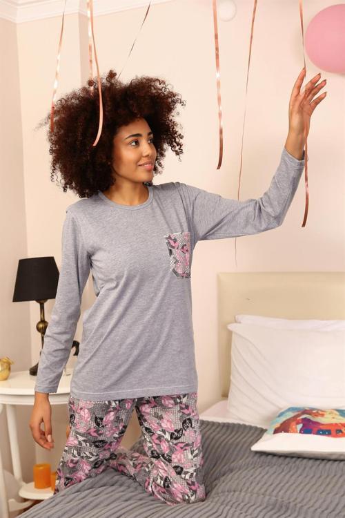 Kadın Uzun Kol Penye Pijama Takım NELW0086
