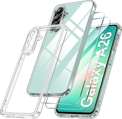 Samsung Galaxy A26 5G Kılıf Şeffaf Silikon + Cam Ekran Koruyucu Seti