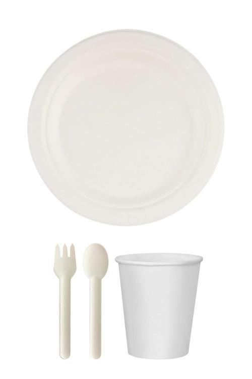 Ekolojik 22 Cm. 96 Kişilik Parti Piknik Sofra Sunum Seti - Doğal Tabak Bardak Çatal Kaşık Takımı