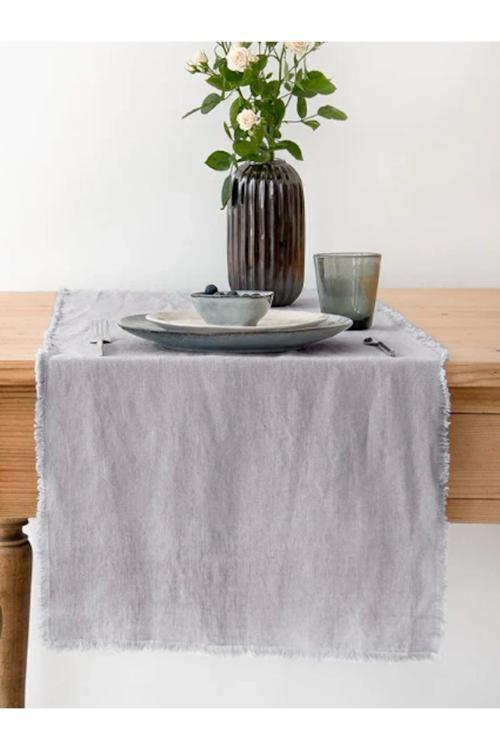 Saçaklı Açık Gri Masa Runner 40X 150 Cm
