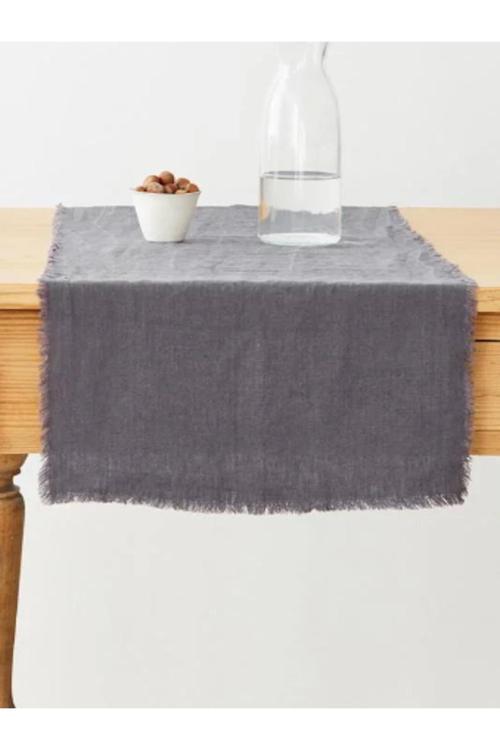 Saçaklı Açık Gri Masa Runner 40X150 Cm
