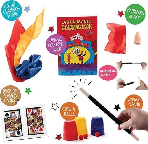 7 Parçalık Lüks Sihirbazlık Seti ( Defter-mendilli Parmak-deste-iskambil--sopa-mendil )