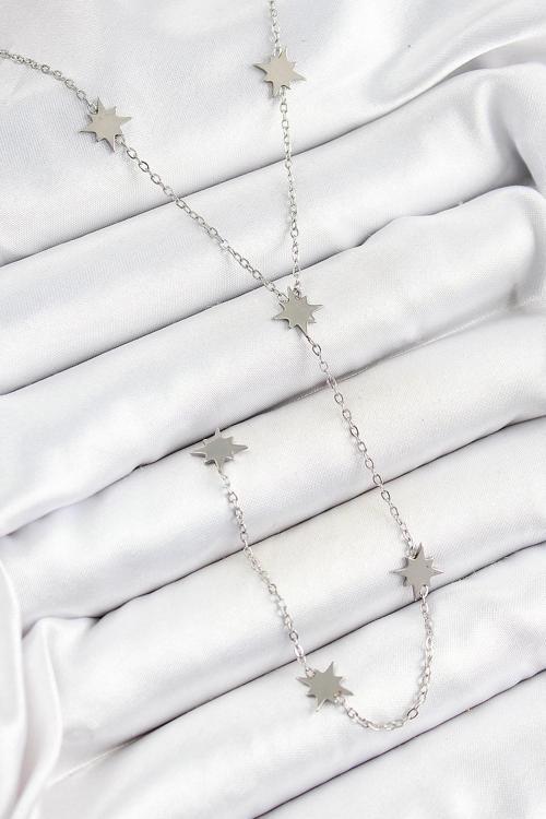 316L Çelik Kutup Yıldızı Figürlü Y Model Gümüş Renk Kadın Kolye