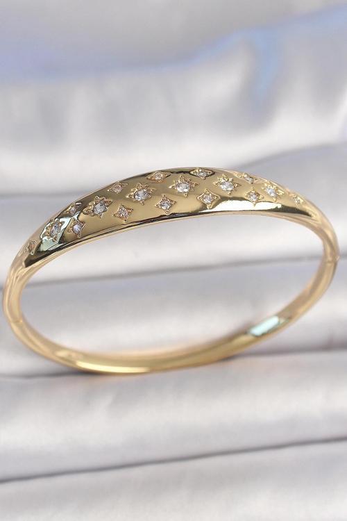 Pirinç Gold Renk Zirkon Taşlı Yıldız İşlemeli Kadın Kelepçe