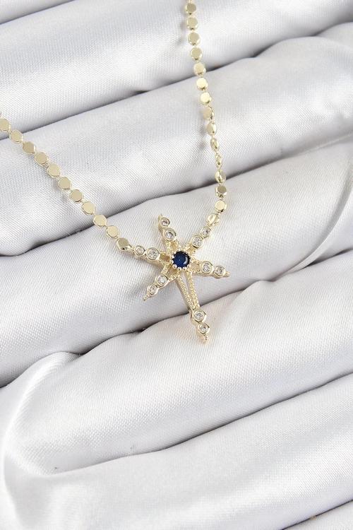 Pirinç Zirkon Taşlı Kutup Yıldızı Model Ezme Zincir Gold Renk Kadın Kolye
