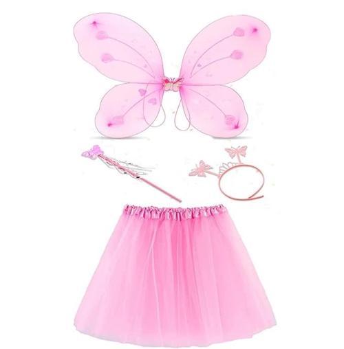 Toz Pembe Kelebek Kostümü - Toz Pembe Kelebek Kostüm Aksesuar Seti 4 Parça