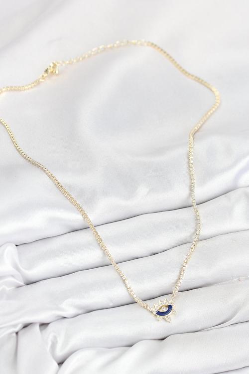 Zarif Kadın için Golden Pirinç Zirkonlu Su Yolu Göz Stil Kolye