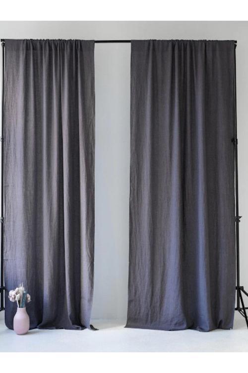 Koyu Gri Keten Gece Perdesi 2'Li Set 130X200 Cm