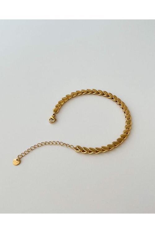 Çelik Arpa Model Bileklik - Altın Renk Detaylı